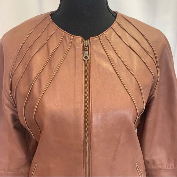 DANIER Brown leather moto jacket size XS - Picture 6 of 12